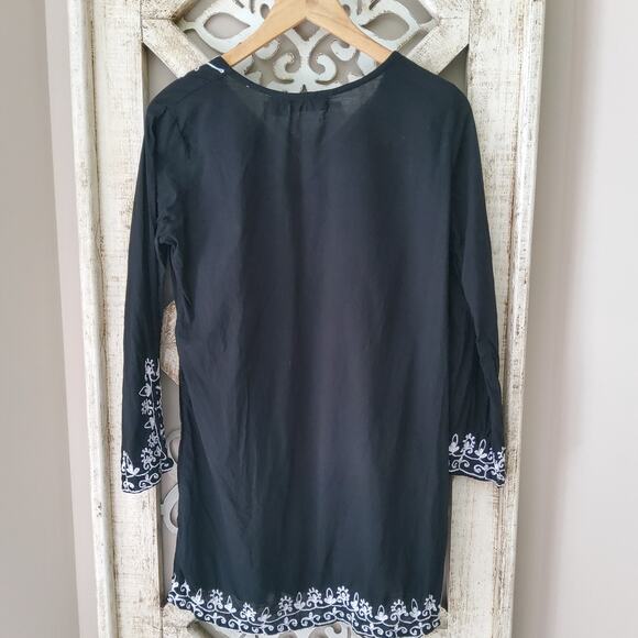 Raviya Women's 3/4 Sleeve Floral Embroidered Tassel Tie Tunic Cotton Coverup - Picture 9 of 9